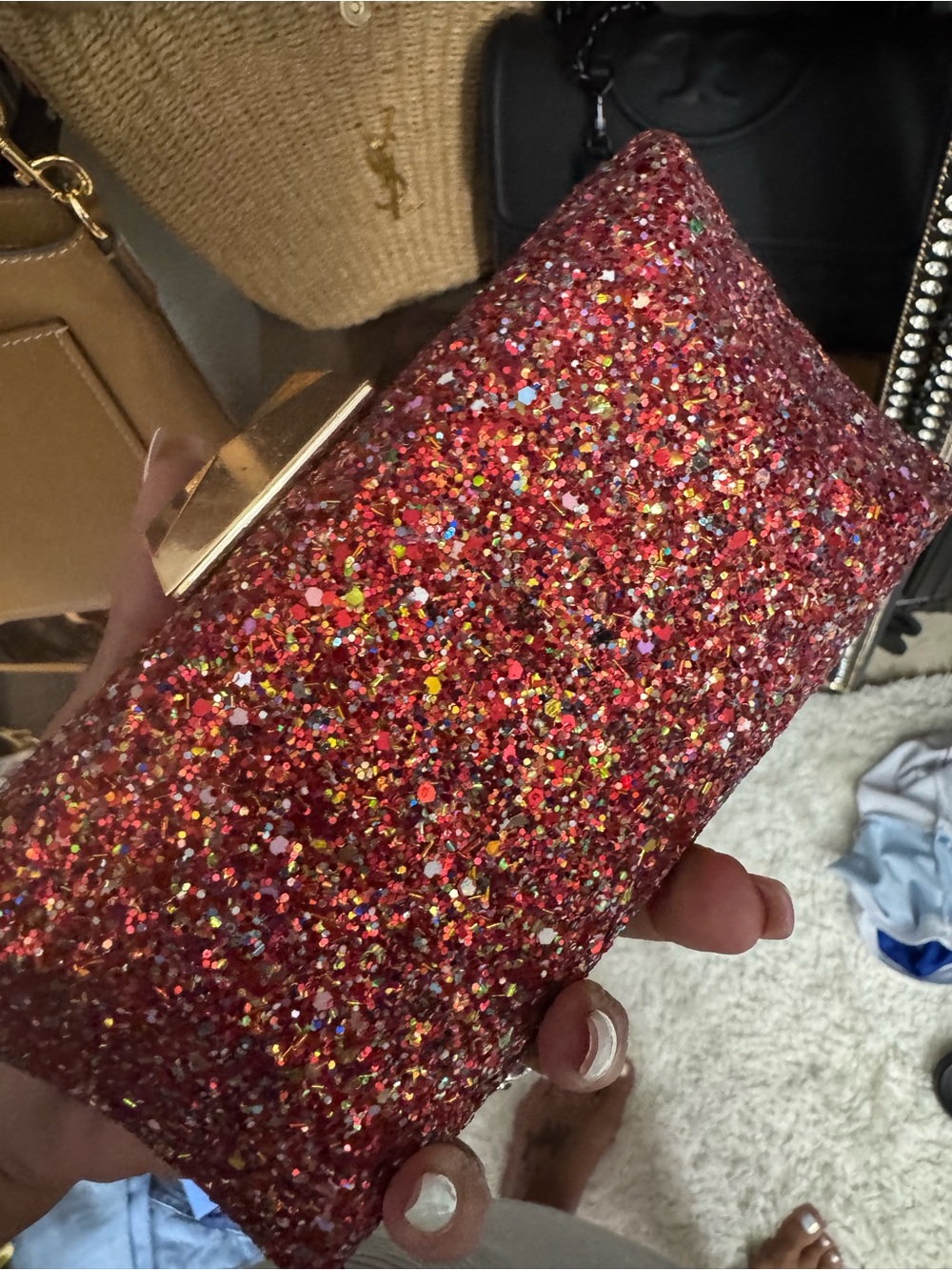 Glitter Clutch Evening Bag in Rose Red - Picture 5 of 5